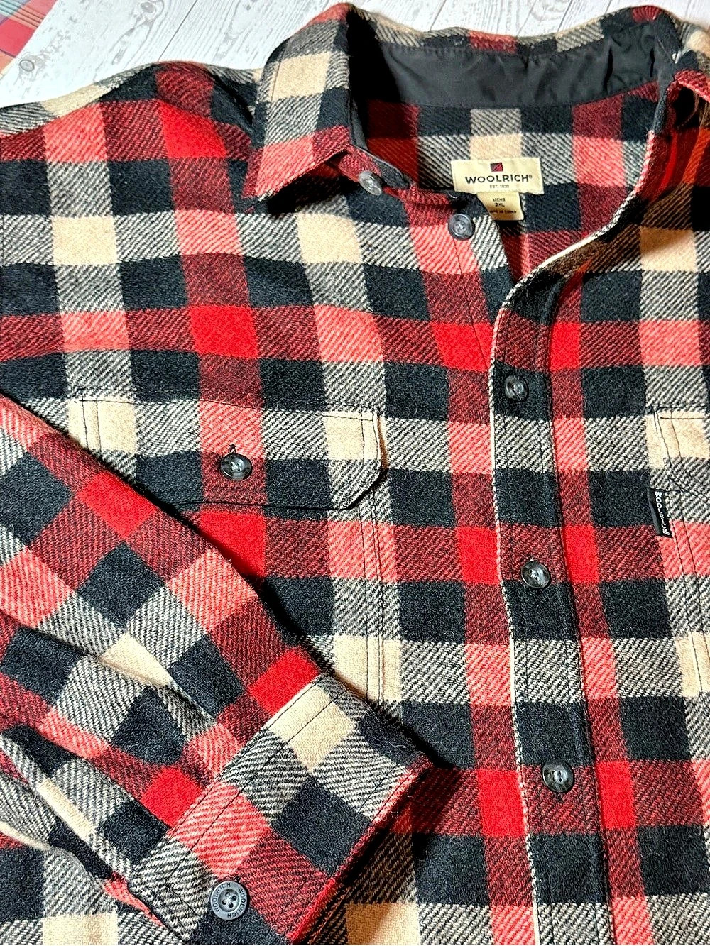 Woolrich Men’s 2XL Willow Buffalo Plaid Wool Shirt Jacket 6061 Red Black